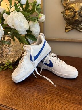 Nike White Sneakers with Royal Blue Swoosh